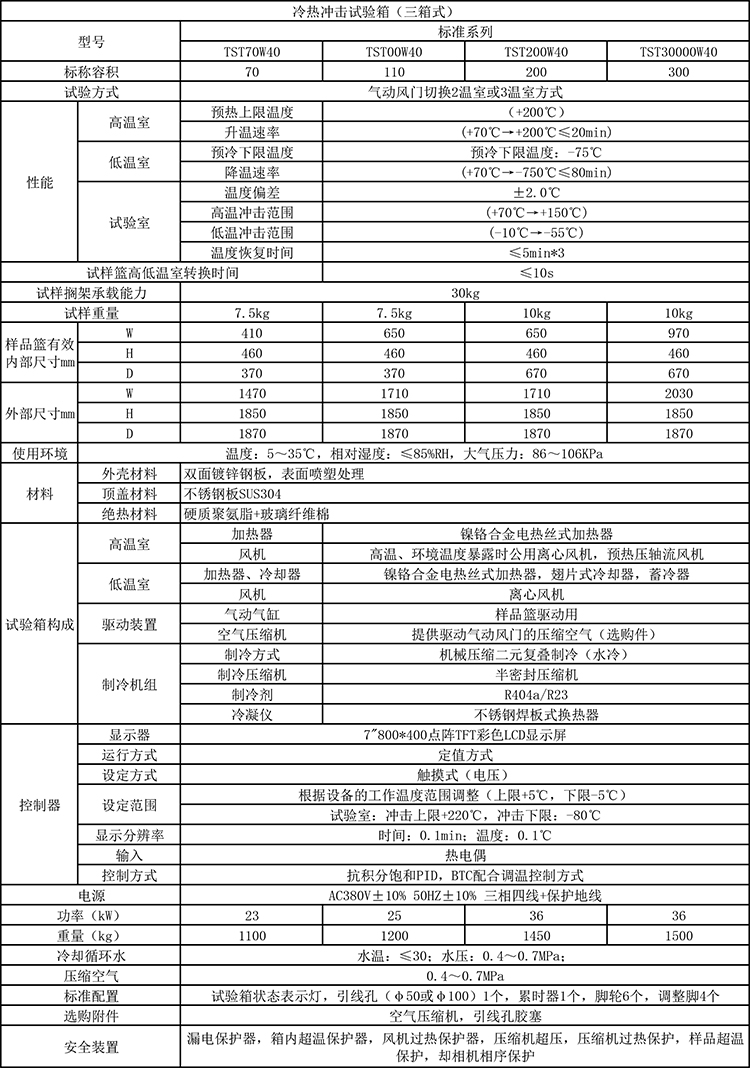 高低温冲击试验箱技术参数